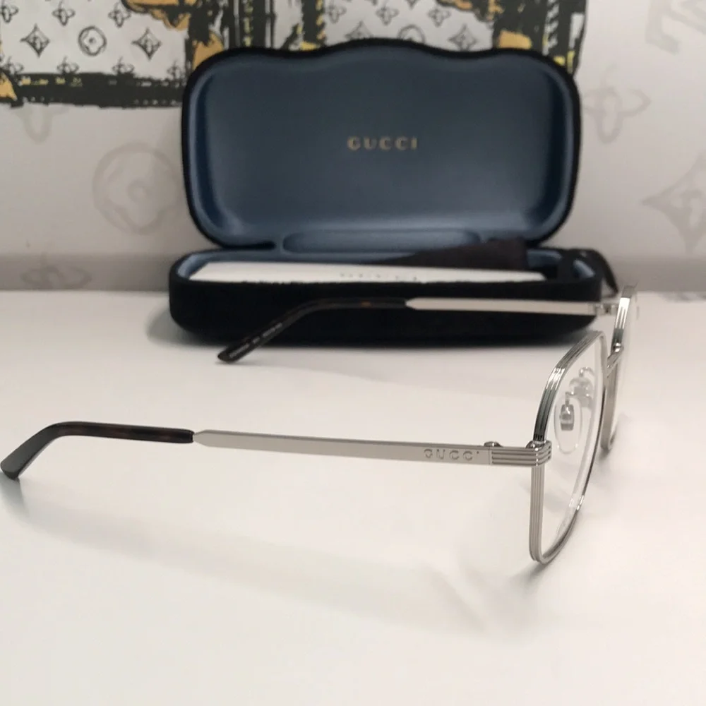 New Authentic Gucci GG0946OA 001 Eyeglasses — Silver Metal Square
